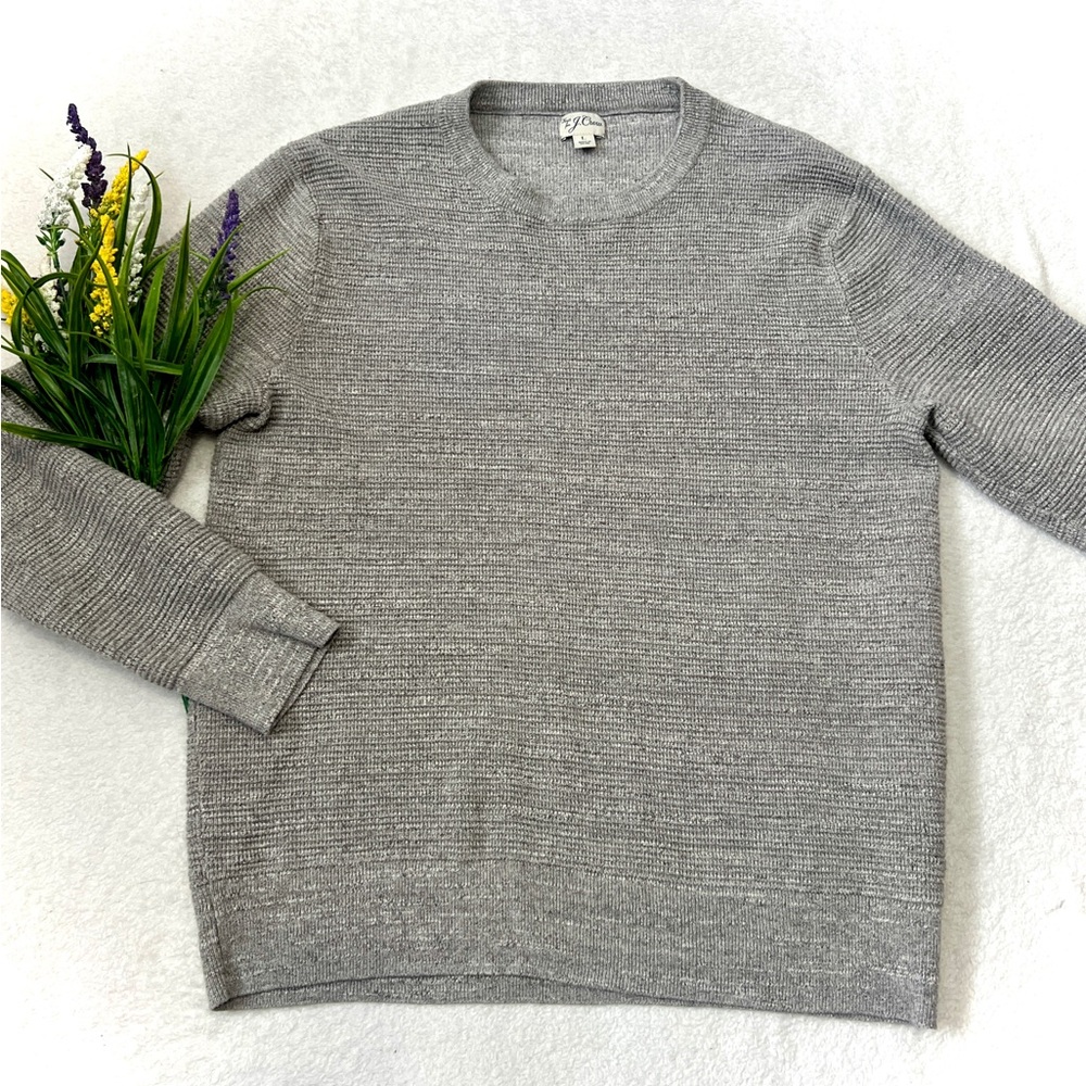 J. Crew Grey Chunky Knit Cotton Crewneck Sweater - Large